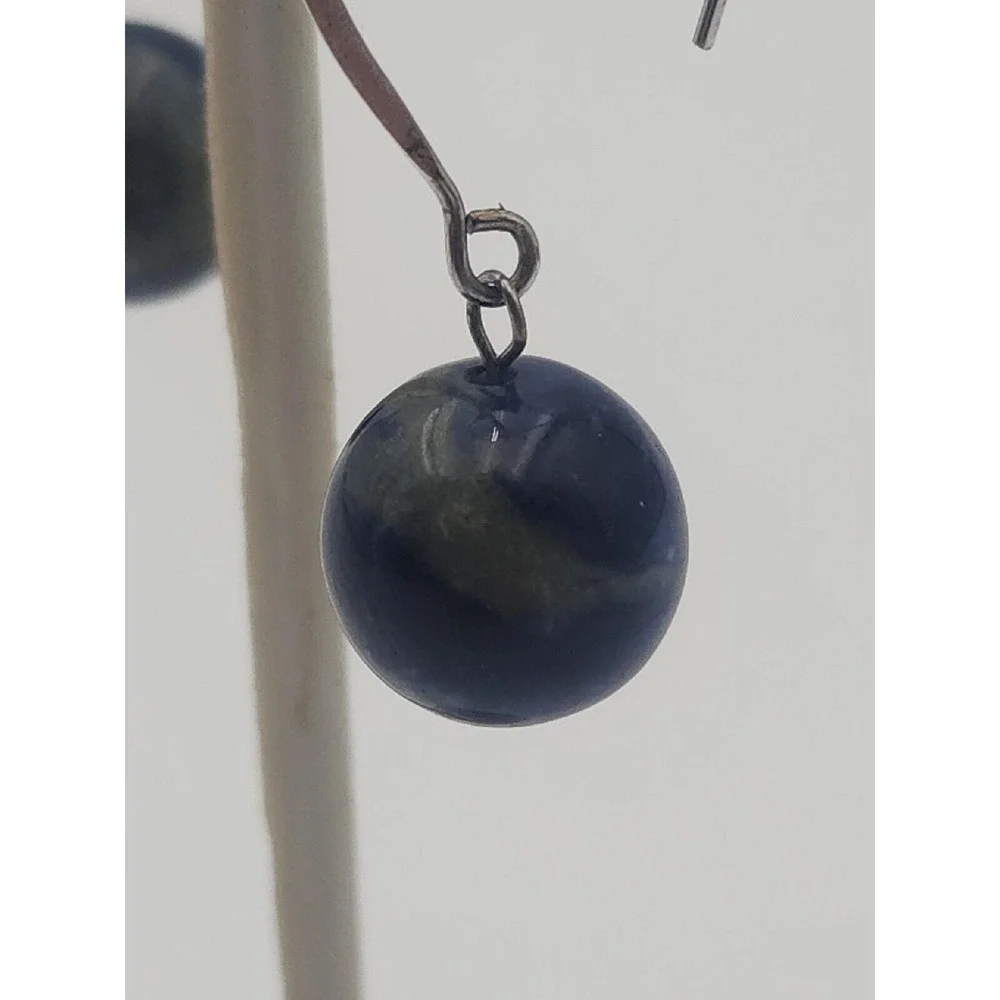 Vintage sterling silver dangle blue stone sphere agate‎ earrings